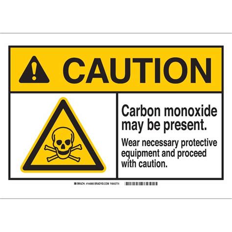 BradyAluminum Sign CAUTION CARBON MONOXIDE MAY BE PRESENT WEAR