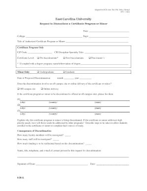 Fillable Online Ecu Form To Discontinue A Certificate Program Or Minor