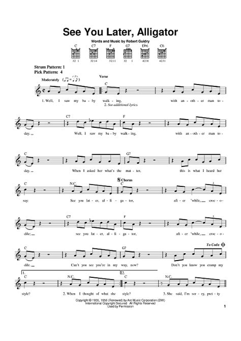 See You Later Alligator Sheet Music By Bill Haley For Easy Guitar Sheet Music Now