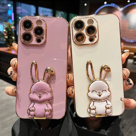 Tecno Spark Go 2024 2023 2022 Cute Rabbit Stand 6D Plating Phone Case For Infinix Hot 40i Note