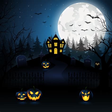 Premium Vector Halloween Night Background With Pumpkin Vector