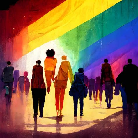 Groupe De Personnes Tenant Un Arc En Ciel Lgbt Vecteur Premium