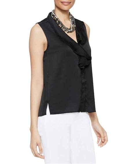 Misook（ミソック）の「misook V Neck Ruffle Waterfall Sleeveless Crepe De Chine