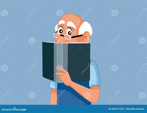 Senior Man Reading A Book Vector Cartoon Illustration Stock Vector