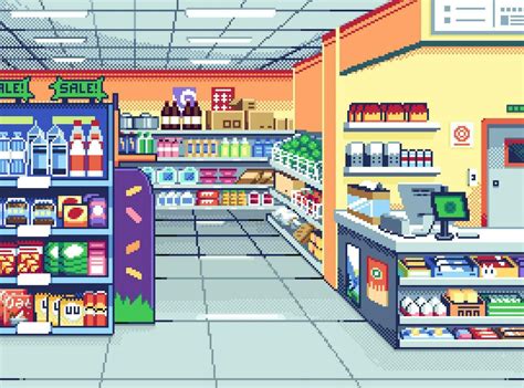 Pixel Art Illustration Supermarket Background Pixelated Inside Store