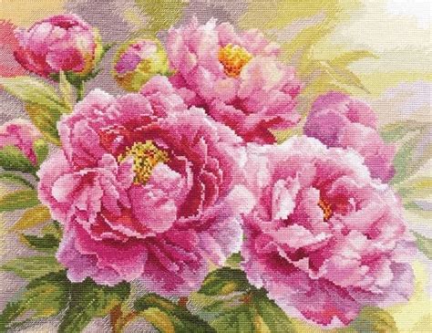 Gold Collection Counted Cross Stitch Kit Pink Peonies Peony Flower