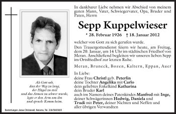 Traueranzeigen Von Sepp Kuppelwieser Trauer Bz