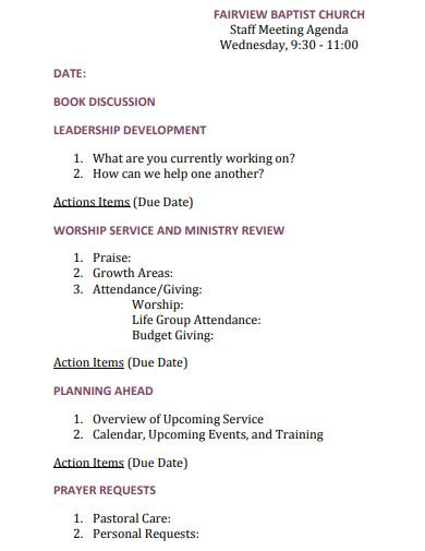 10 Church Meeting Agenda Templates In Pdf Doc Riset