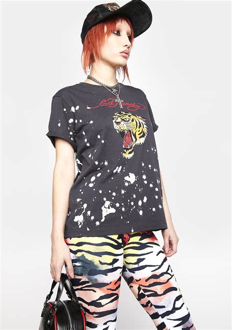 Ed Hardy X Dolls Kill Tiger Head Bleach Splatter Graphic Tee Black