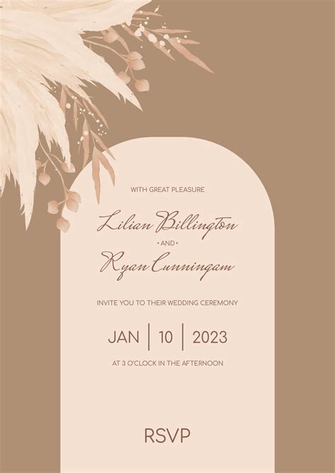 Boho Wedding Invitation Template On A Brown Sandy Background With