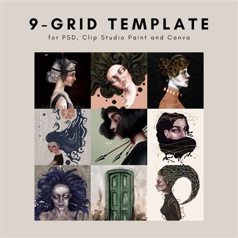 grid template psd clip studio  canva compatible