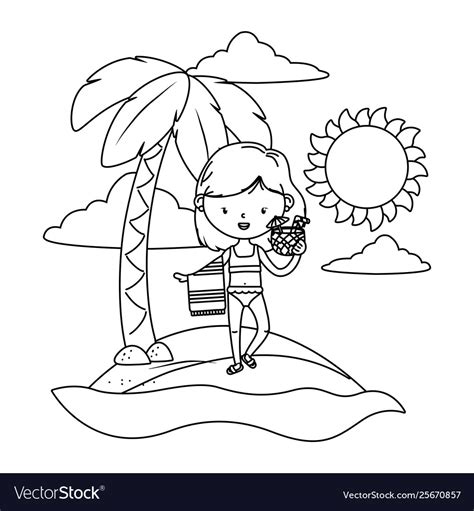 Summer and kids cartoon in black and white Vector Image