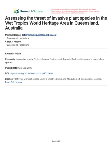 Pdf Assessing The Threat Of Invasive Plant Species In The Wet Tropics