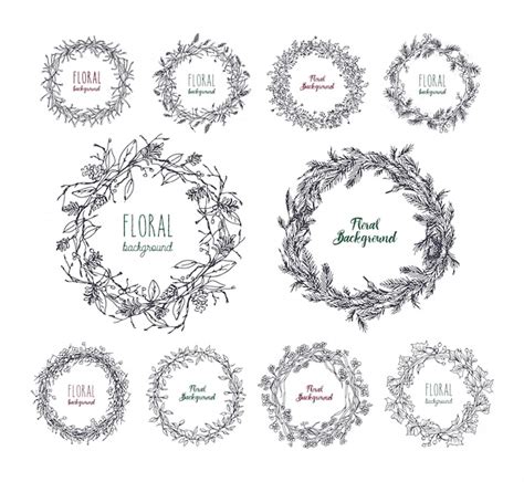 Premium Vector Floral Wreaths Set Hand Drawn Frames Collection