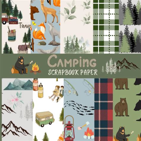 Camping Scrapbook Paper Mountain And Bear Themed Green 30 Sheets