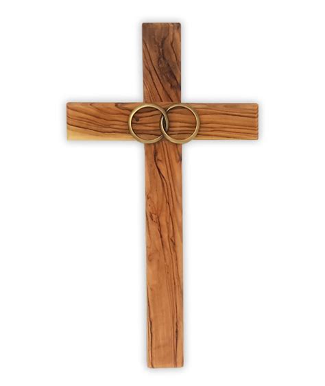 Cross: Olive Wood/Wedding w Pewter Rings - Crosses 0 - 25cm - Pleroma Christian Supplies