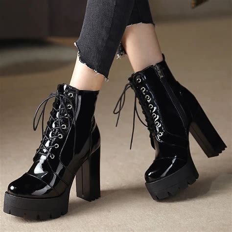 Botines Elegantes Negros Con Plataforma Botas De Mujer De Etsy