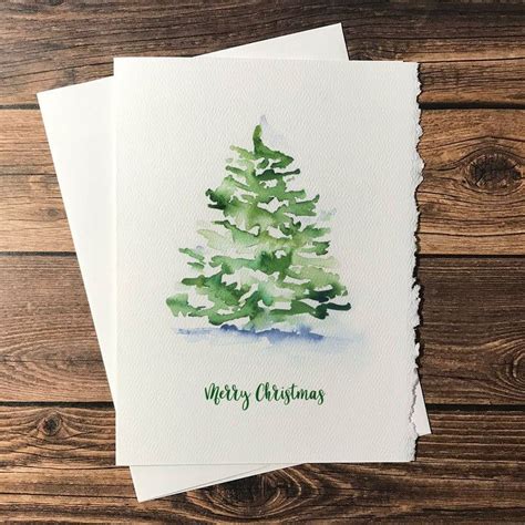 Watercolor Christmas Tree Set Of 10 Christmas Cards Etsy Nederland