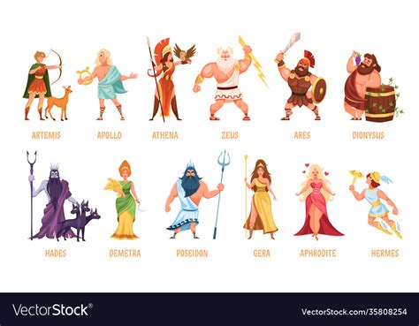 Greek Gods Pantheon Mythological Olympian Gods Vector Image