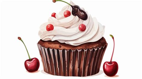 Delicious Black Forest Cupcake With Fresh Cherries Premium AI