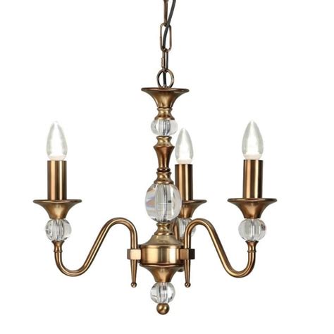 Interiors 1900 Polina 3 Light Crystal Glass Ceiling Pendant Fitting In Antique Brass Finish