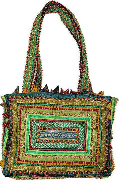 Green Rabari Shoulder Bag From Kutch Made By Hand Exotic India Art