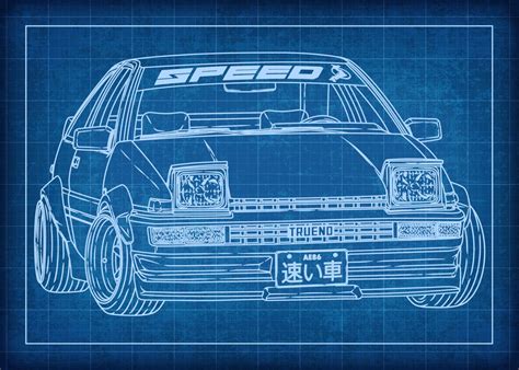 Toyota Trueno Blueprint Poster Picture Metal Print Paint By Navin