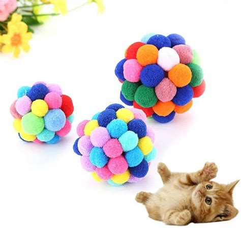 1 Pcs Pet Cat Toy Bouncy Ball Colorful Handmade Bells Elastic Playing