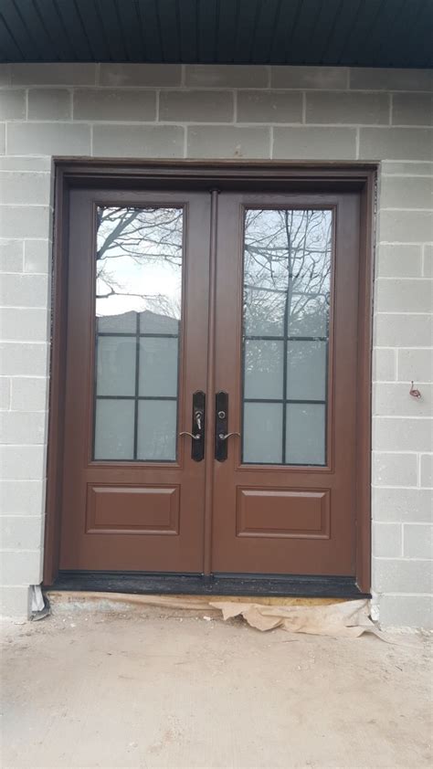 Solid Wood Double Entry Door Frosted Glass Insert - Modern Doors