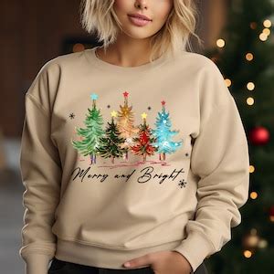 Merry And Bright Trees Women S Christmas Shirt Womans Holiday Shirt