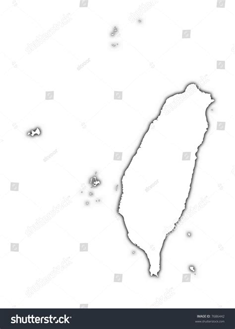 Taiwan Outline Map With Shadow Detailed Mercator Projection Stock