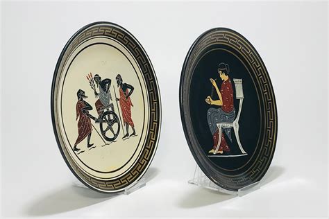 Vintage Kutahia Greek Mythology Terracotta Plate SET Handmade In Greece