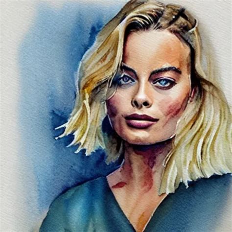 A Watercolor Painting Of Margot Robbie Trending On Stable Diffusion