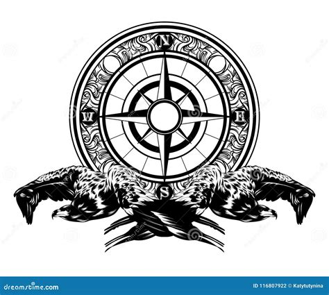 Vector Hand Drawn Illustration Of Eagle And Compass Isolated Stock Vector Illustration Of