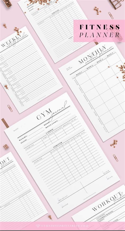 Fitness Planner Printable Inserts Printable Workout Journal 6 Pages