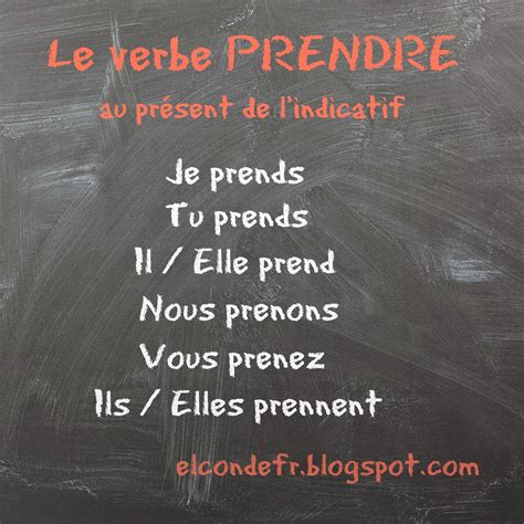 El Conde Fr Le Verbe Prendre Au Présent De Lindicatif