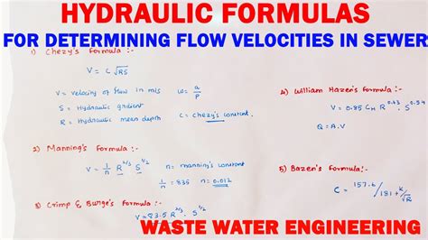 Hydraulic Formulas For Flow Velocities In Sewer Sewage Velocity