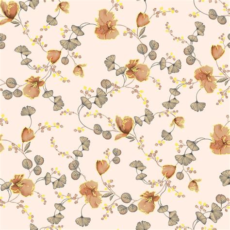 An Image Of Flowers And Leaves On A Light Pink Background With Yellow