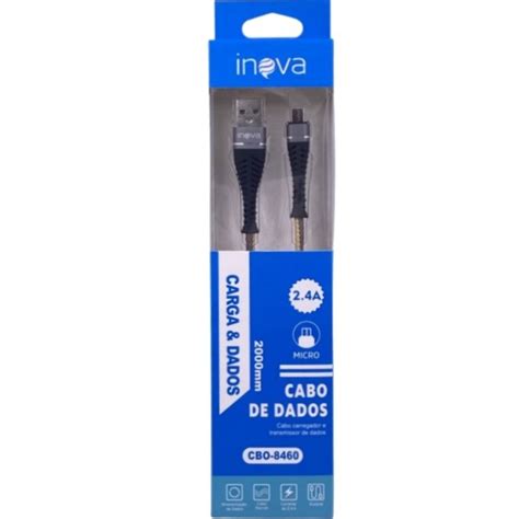 Cabo De Dados Nylon Usb Inova CBO 8460 2 Metros Para Usb Micro Usb