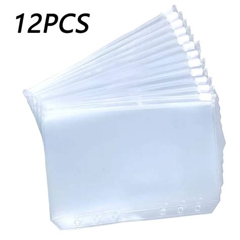 12pcs Convenient Clear Pvc A5 A6 A7 Binder Pockets Clear Zipper Folders