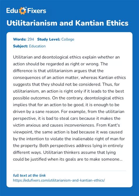 Utilitarianism And Kantian Ethics