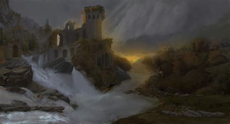 Artstation Ruins By A Waterfall