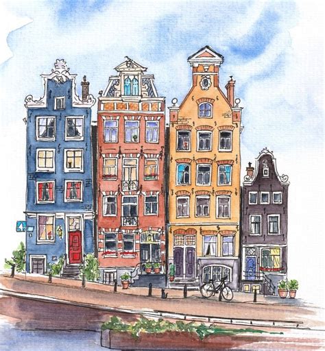 Amsterdam Watercolor Painting, Canal Houses Illustration, Prints From ...