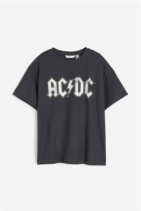 Oversized Printed T Shirt Dark Gray Ac Dc Ladies Handm Us