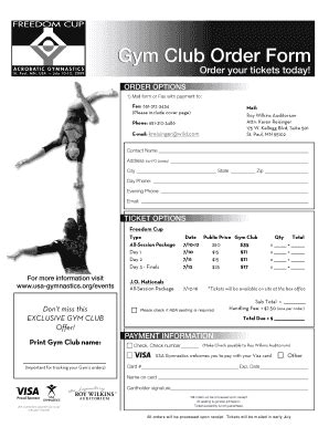 Fillable Online Usagym Generic Ticket Order Form Usa Gymnastics