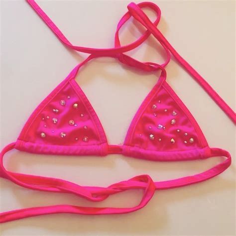 Swim Hot Mini Pink Bikini Top With Swarovski Crystals Size S Poshmark