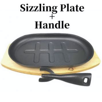 Pre Seasoned Sizzling Plate Cast Iron Hot Plate Oval With Wood Plate