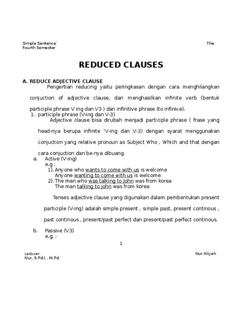 Reduced Adjective Clause