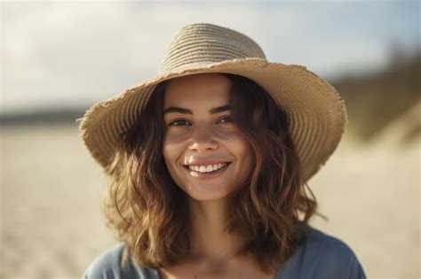 Premium Ai Image Beach Bliss A Radiant Young Woman Smiling Under The