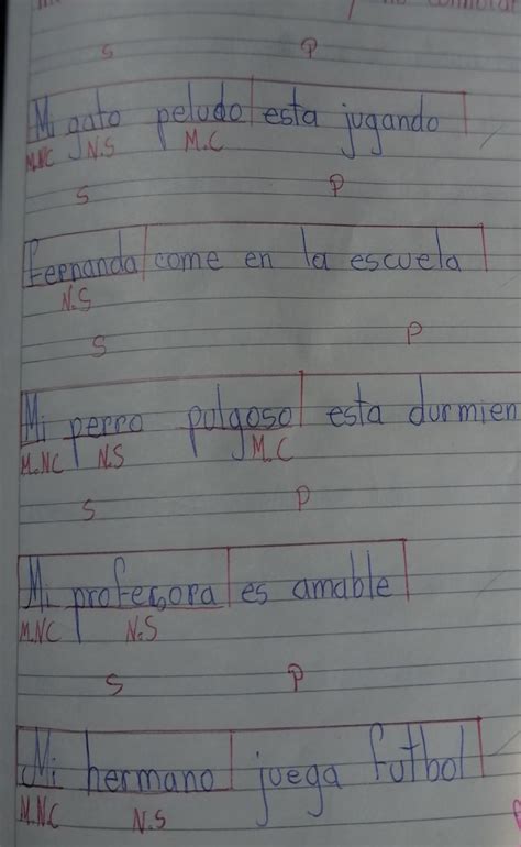 10 oraciones y señalando el sujeto predicado núcleo s p y modificador